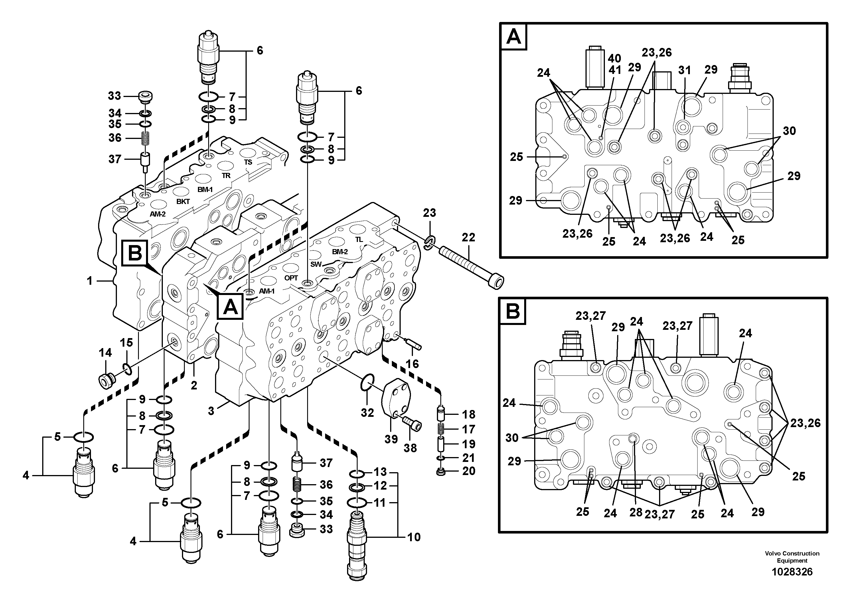 Схема запчастей Volvo PL4611 - 82965 Гидрораспределитель (главный управляющий клапан) 