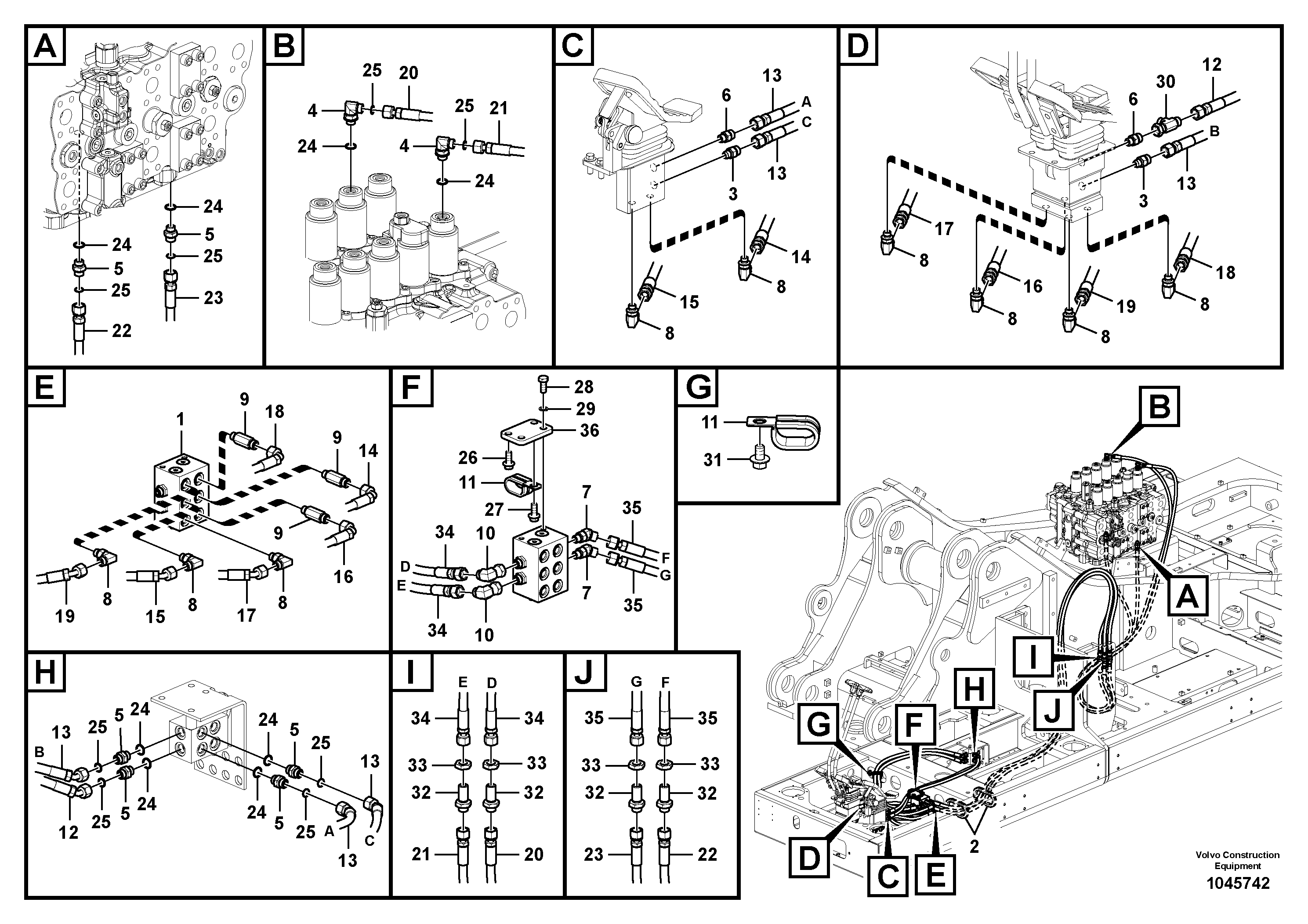 Схема запчастей Volvo PL4608 - 83821 Servo system, control valve to remote control valve pedal 