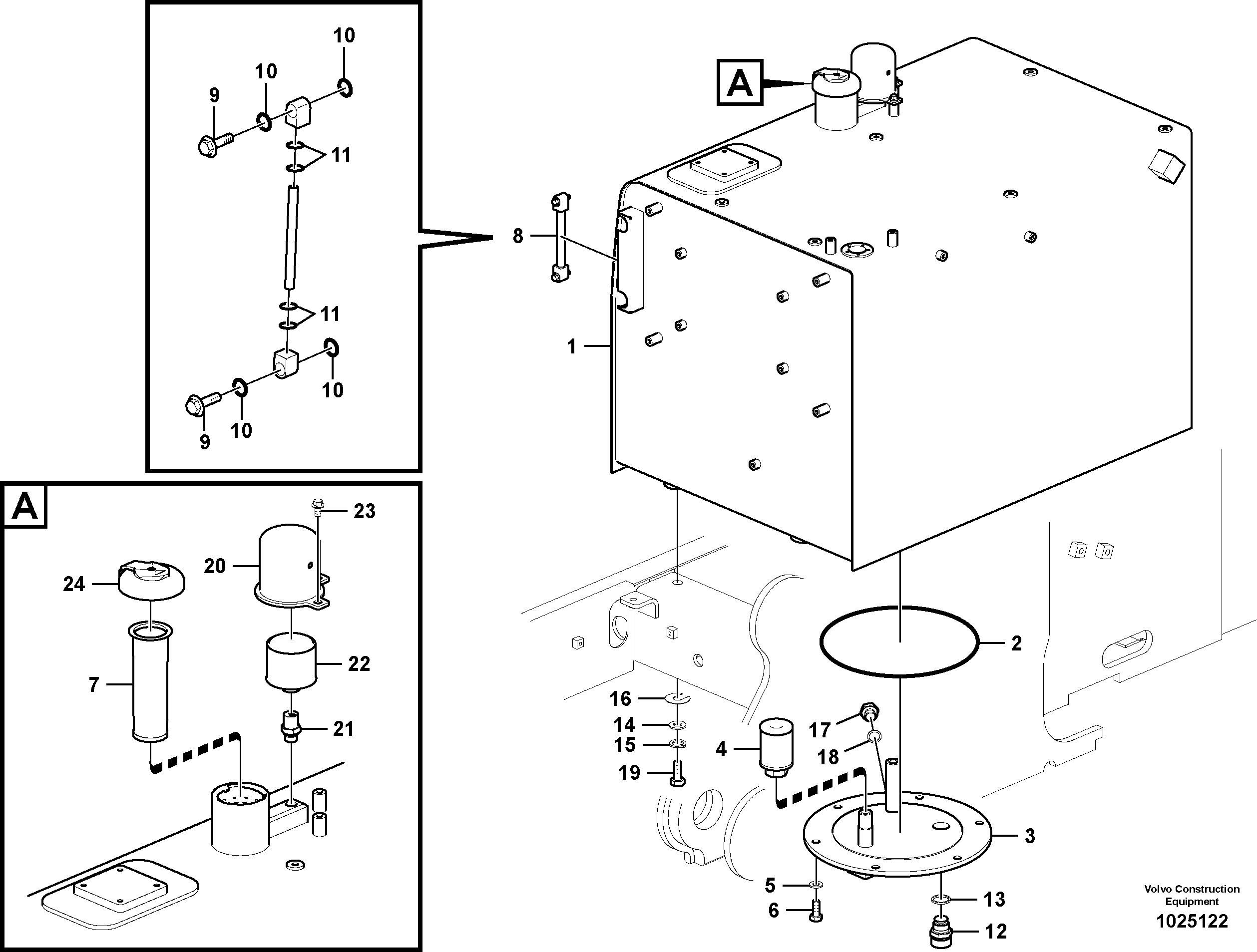 Схема запчастей Volvo PL4608 - 41240 Fuel tank with fitting parts 