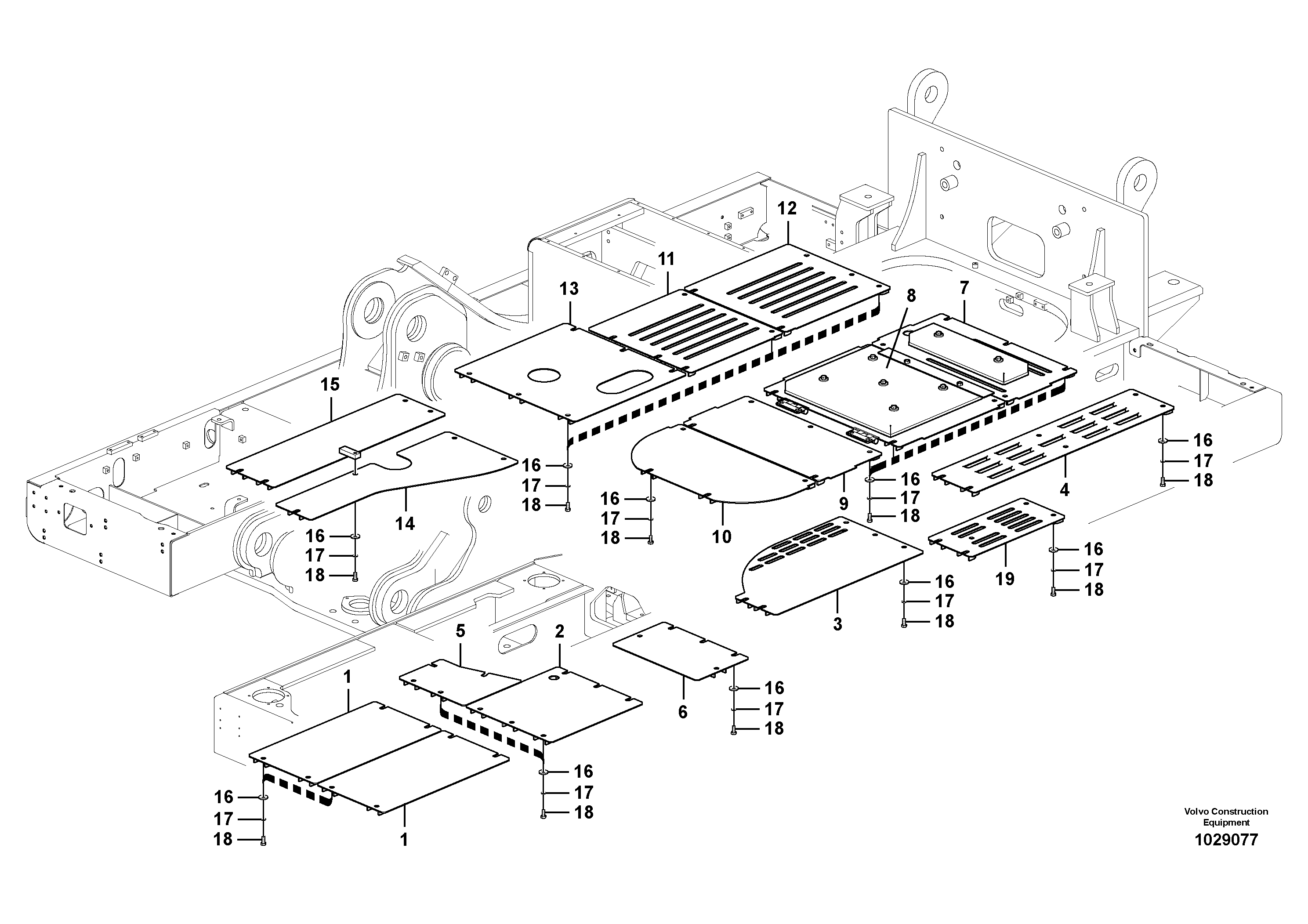 Схема запчастей Volvo PL4608 - 38699 Hatches under engine, hydr.pumps, cooler, m.valve and fuel tank 