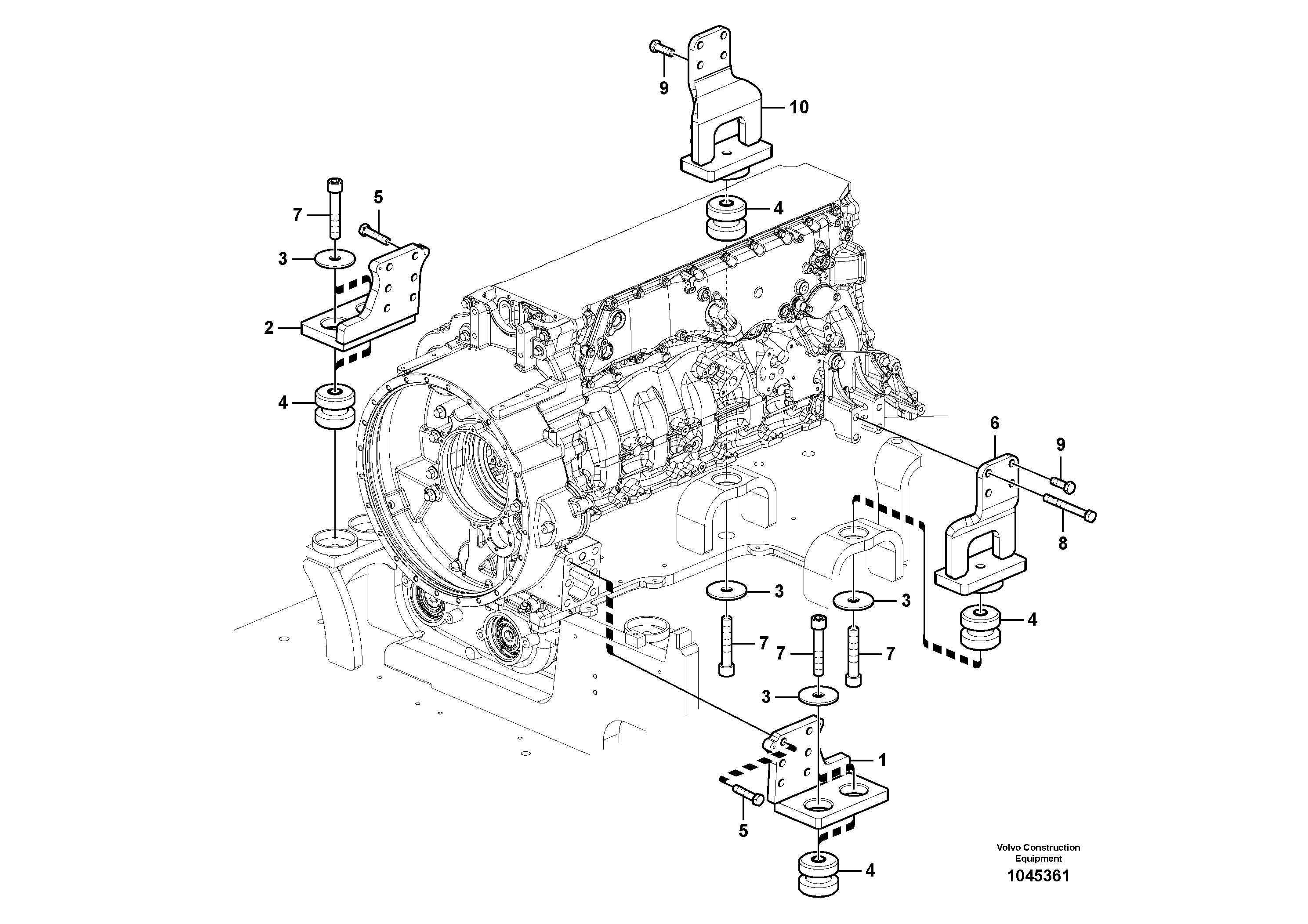 Схема запчастей Volvo FB2800C - 71896 Установка двигателя 
