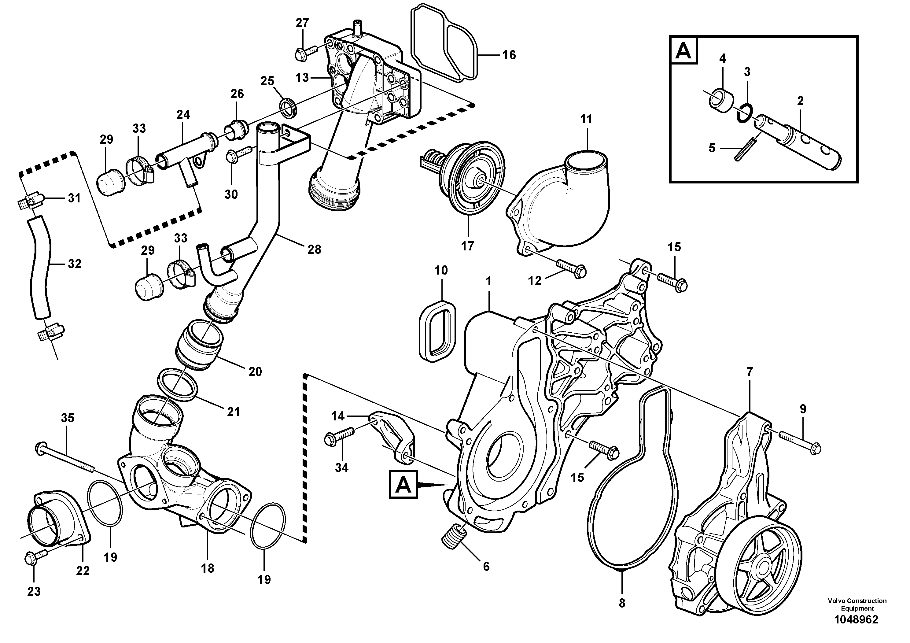 Схема запчастей Volvo FB2800C - 85631 Water pump and thermostat housing 