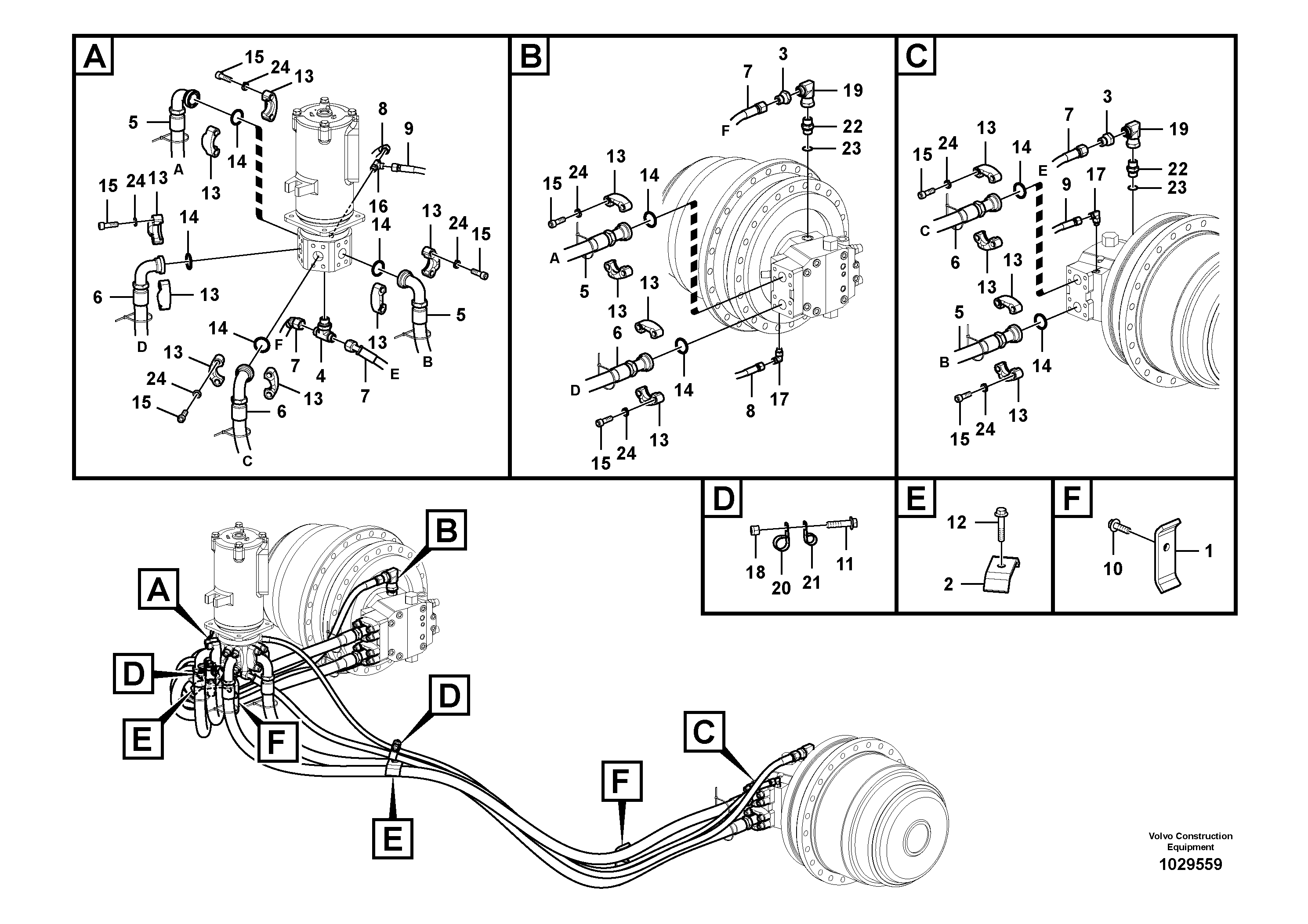 Схема запчастей Volvo FB2800C - 101942 Turning joint line, turning joint to travel motor 