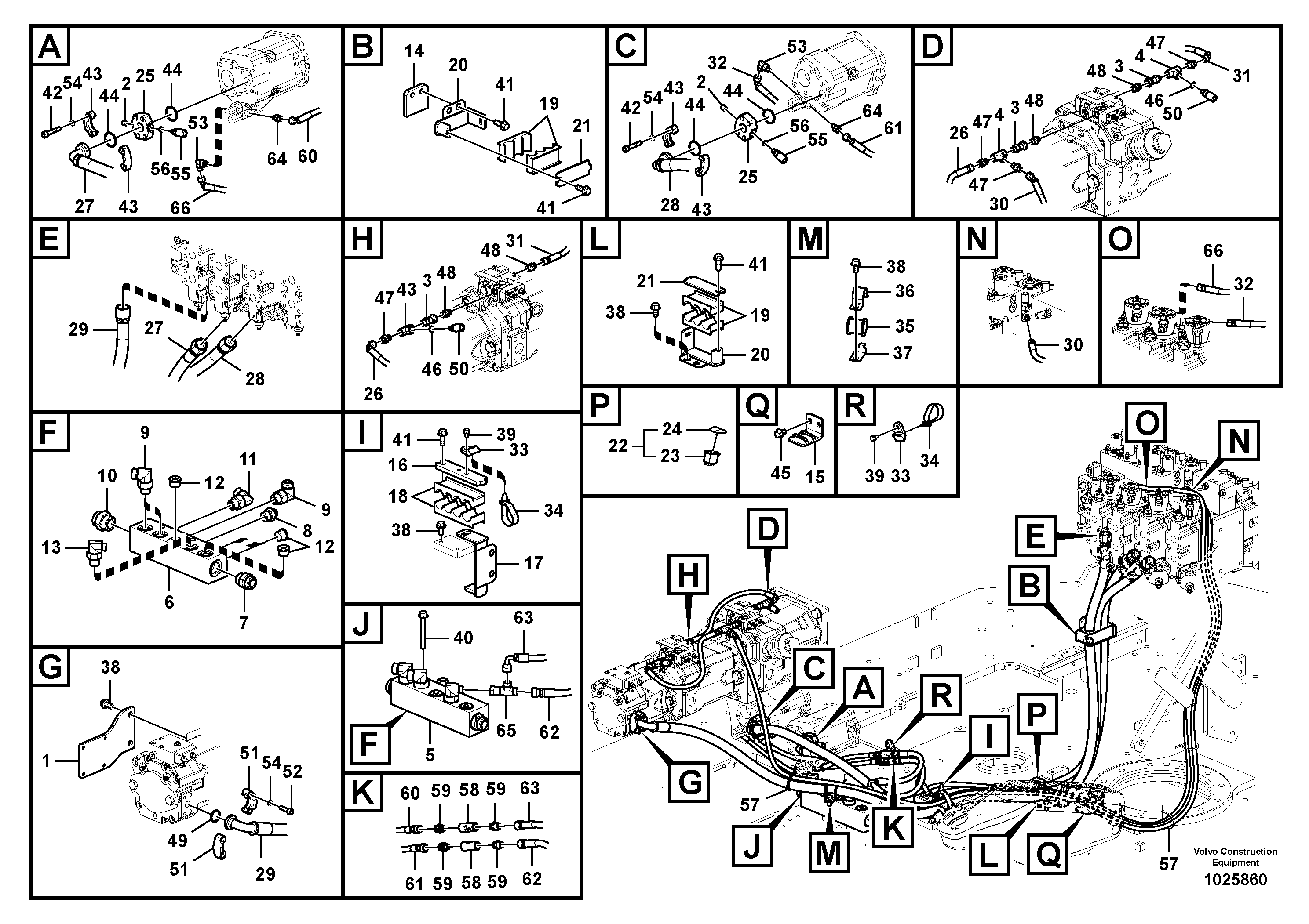 Схема запчастей Volvo FB2800C - 91665 Hydraulic system, control valve to pump 