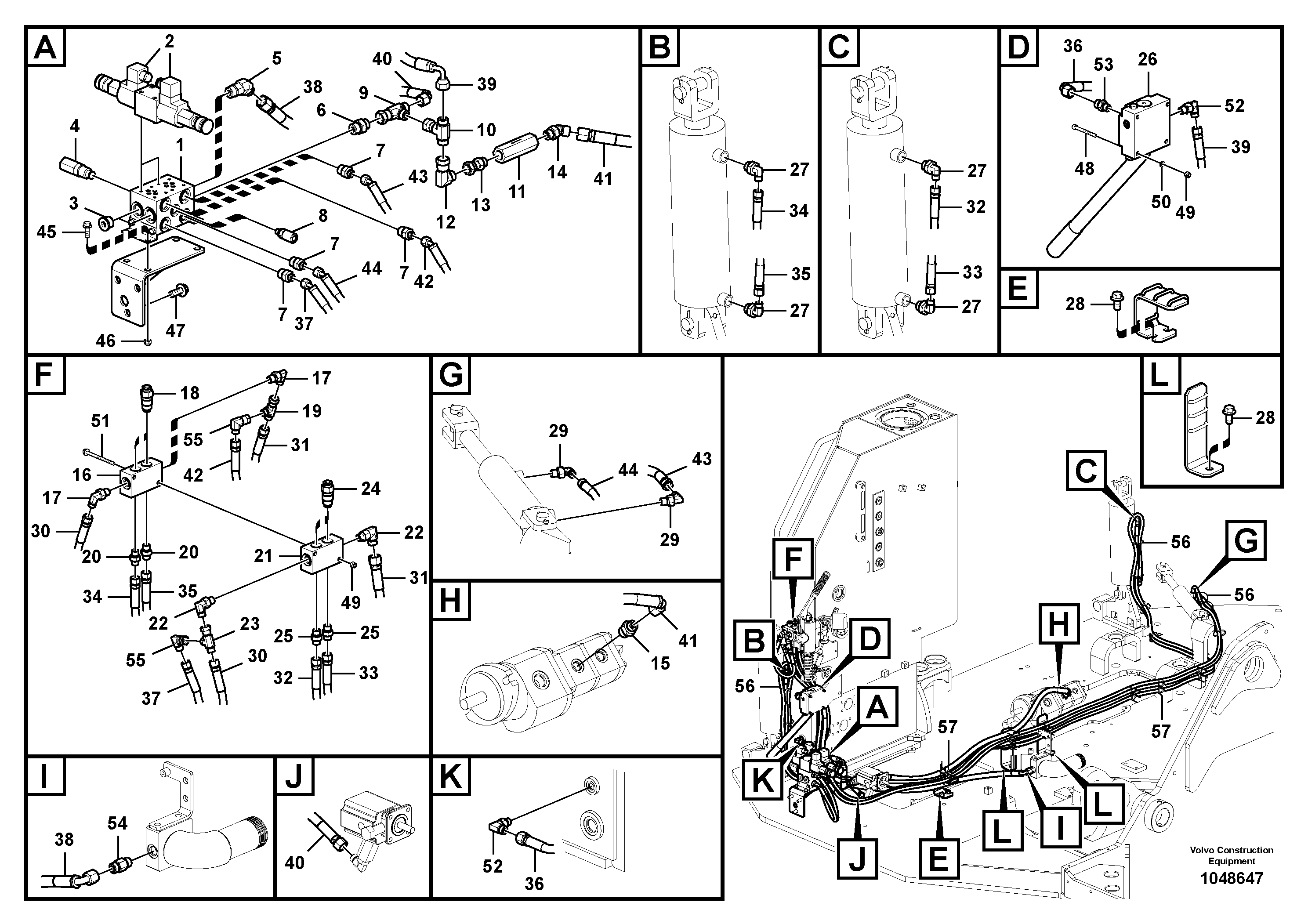 Схема запчастей Volvo FB2800C - 102524 Servo system, control valve to solenoid valve 