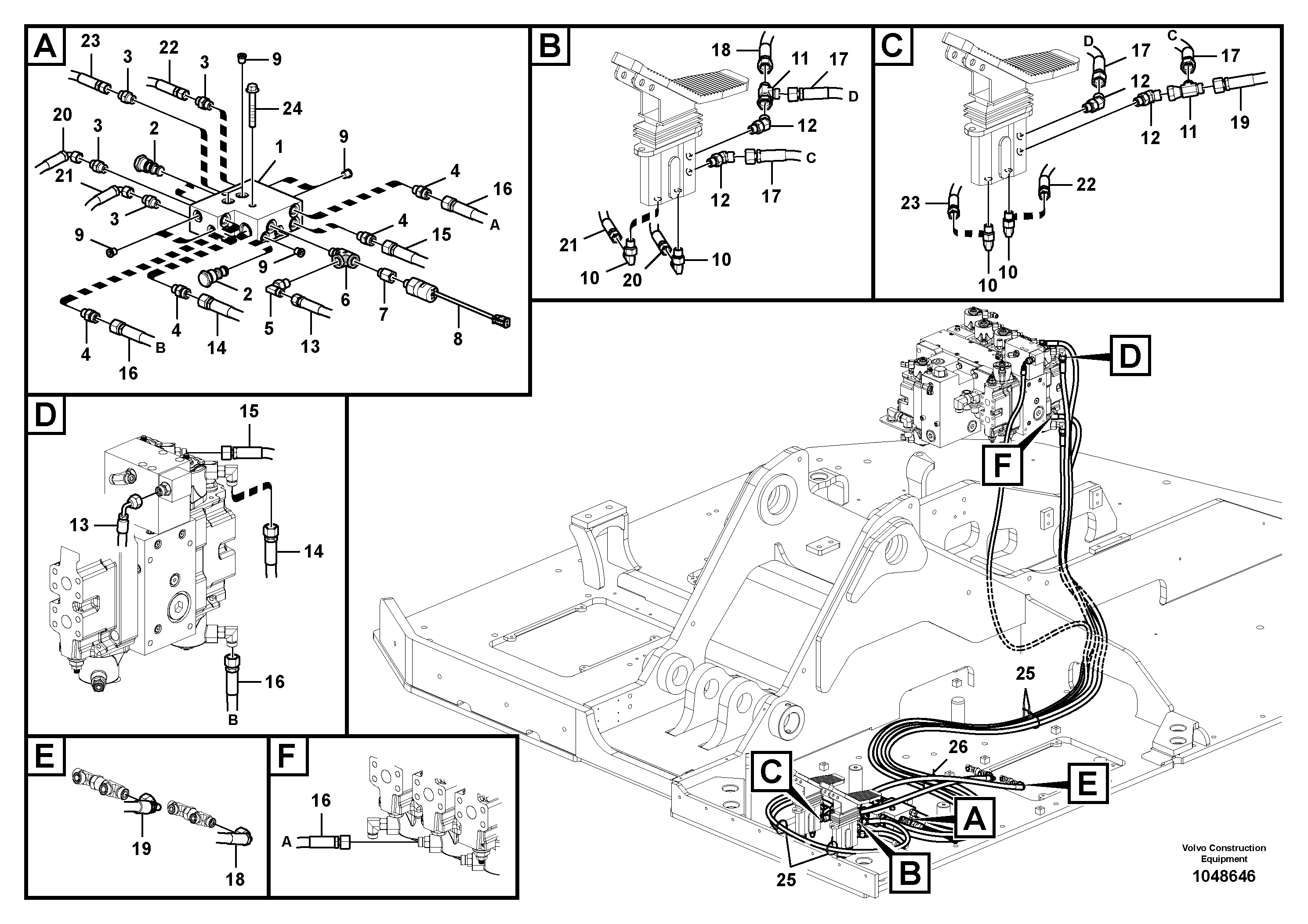 Схема запчастей Volvo FB2800C - 67464 Servo system, control valve to remote control valve 