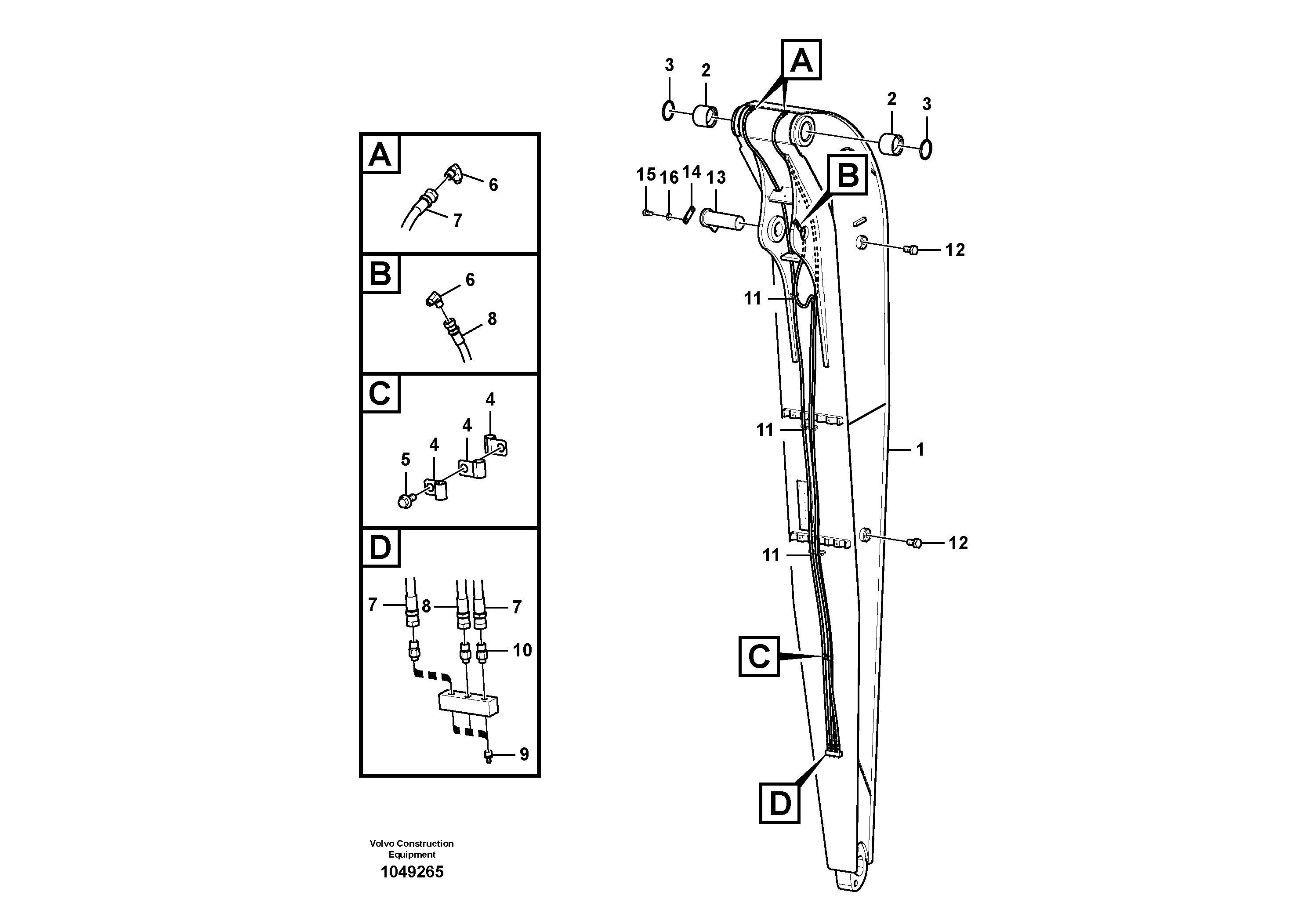 Схема запчастей Volvo FB2800C - 89556 Dipper arm and grease piping with piping seat 