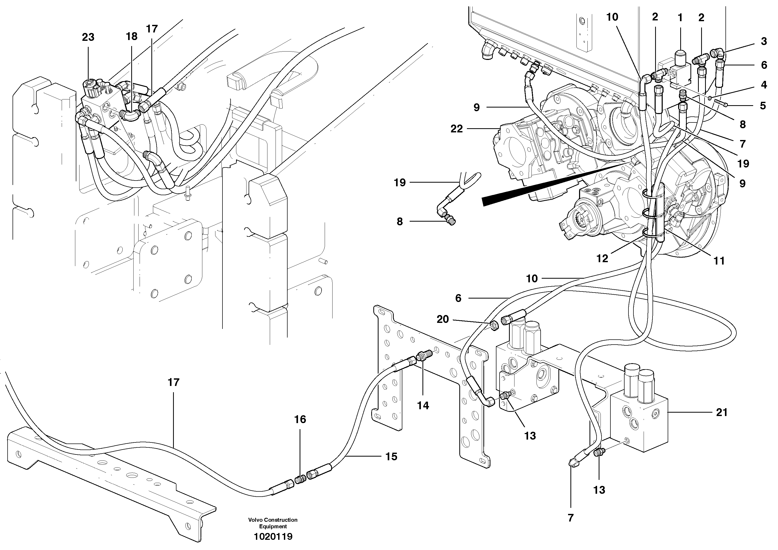 Схема запчастей Volvo G900 MODELS S/N 39300 - - 104626 Freewheeling Solenoid Hydraulic Circuit - AWD 