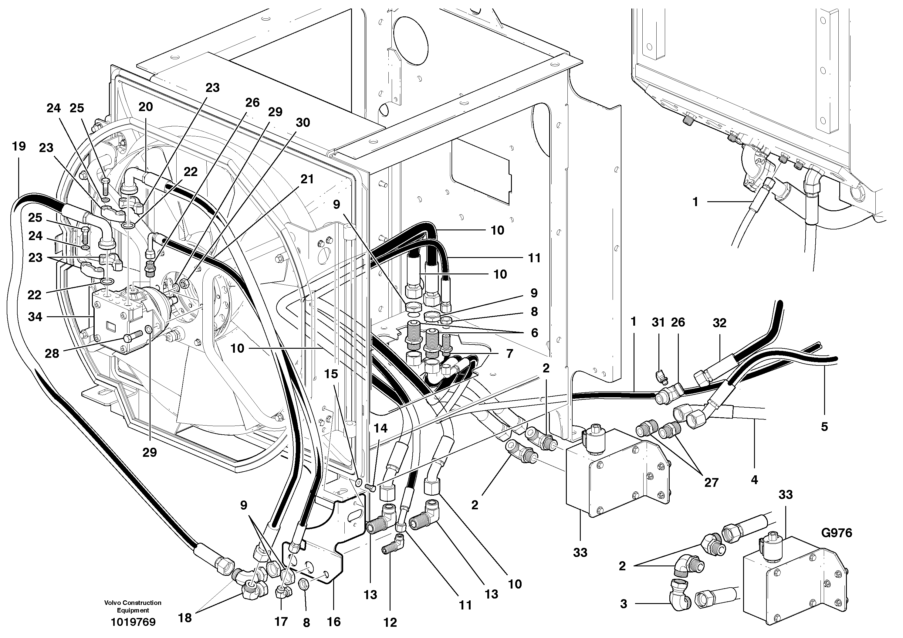 Схема запчастей Volvo G900 MODELS S/N 39300 - - 98416 Fan Hydraulic Circuit - Rear - AWD 