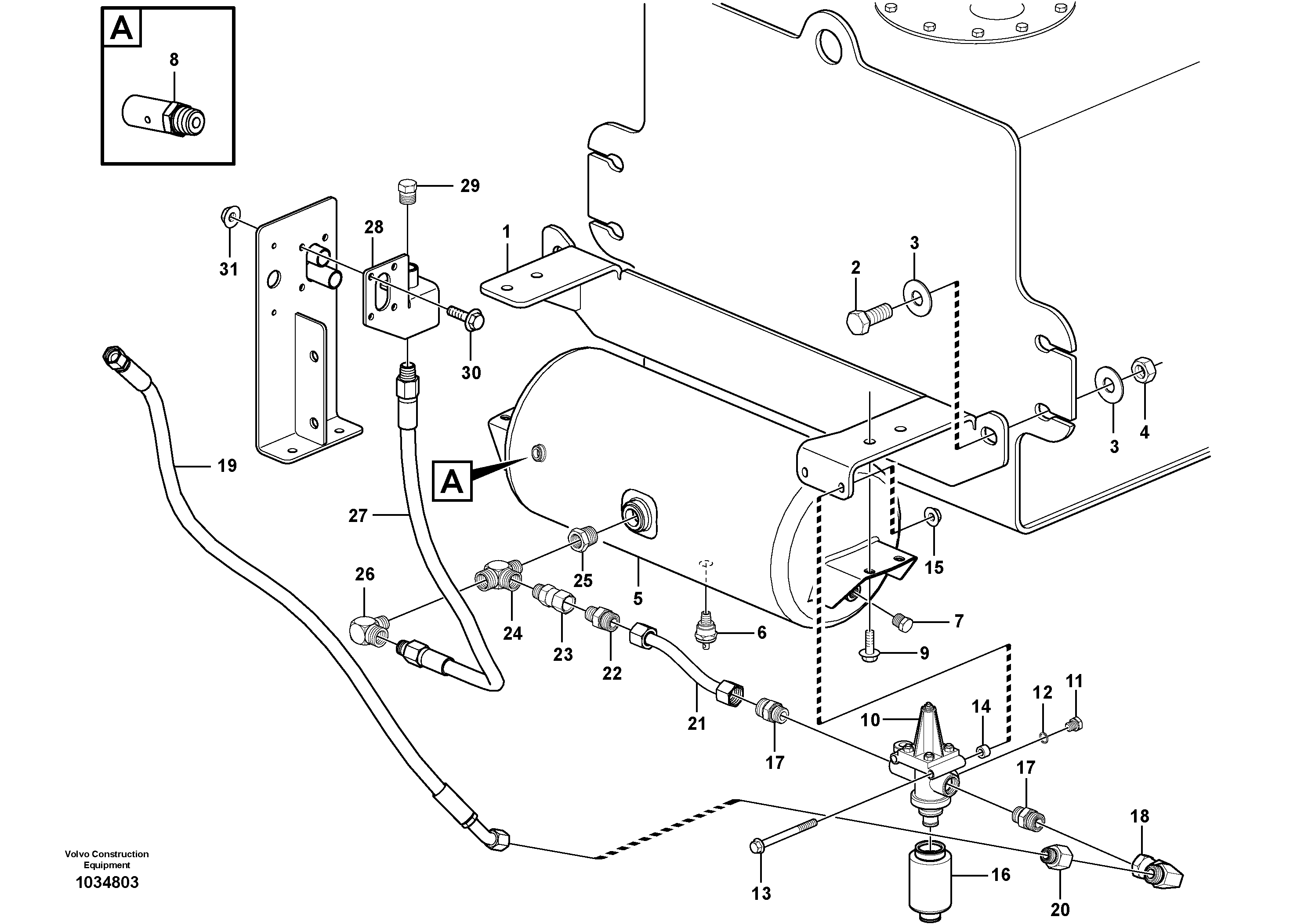 Схема запчастей Volvo G900 MODELS S/N 39300 - - 84478 Compressed-air reservoir with fitting parts 