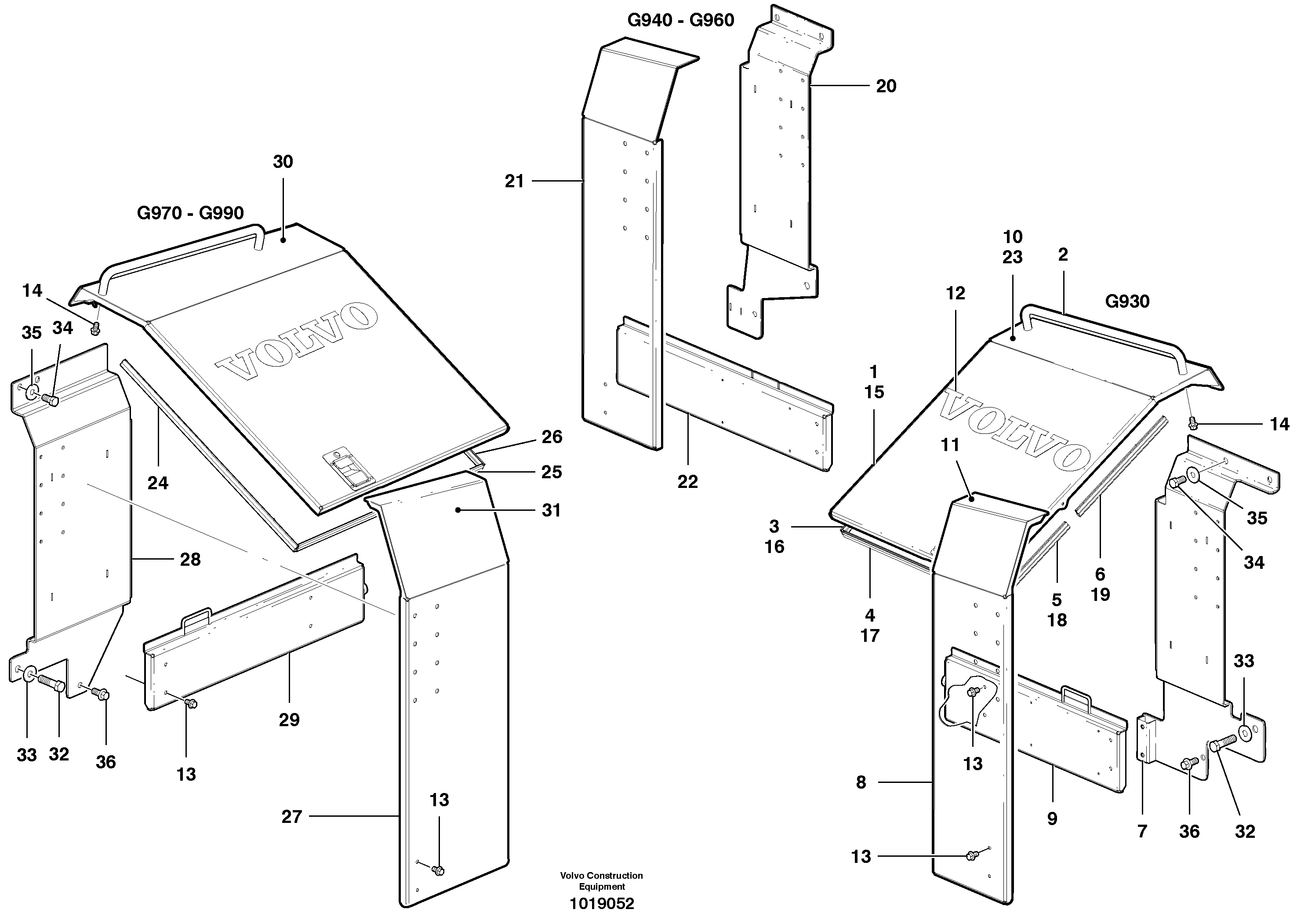 Схема запчастей Volvo G900 MODELS S/N 39300 - - 32787 Engine Cowl With Oil-Bath 
