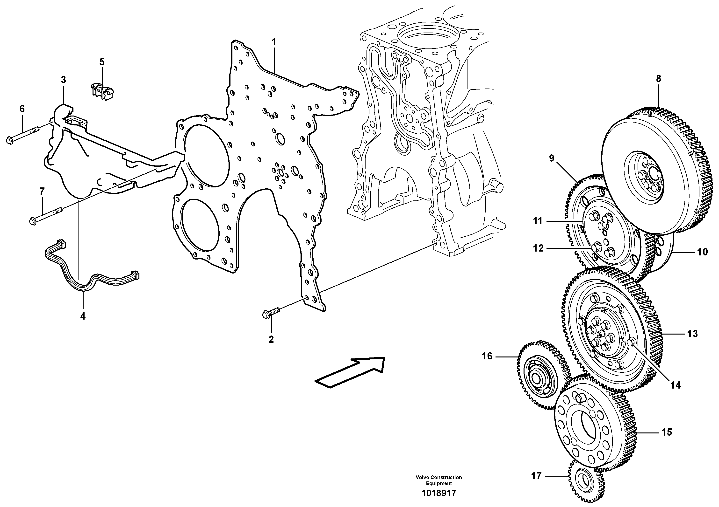 Схема запчастей Volvo G900 MODELS S/N 39300 - - 80123 Timing gear casing and gears - D9 