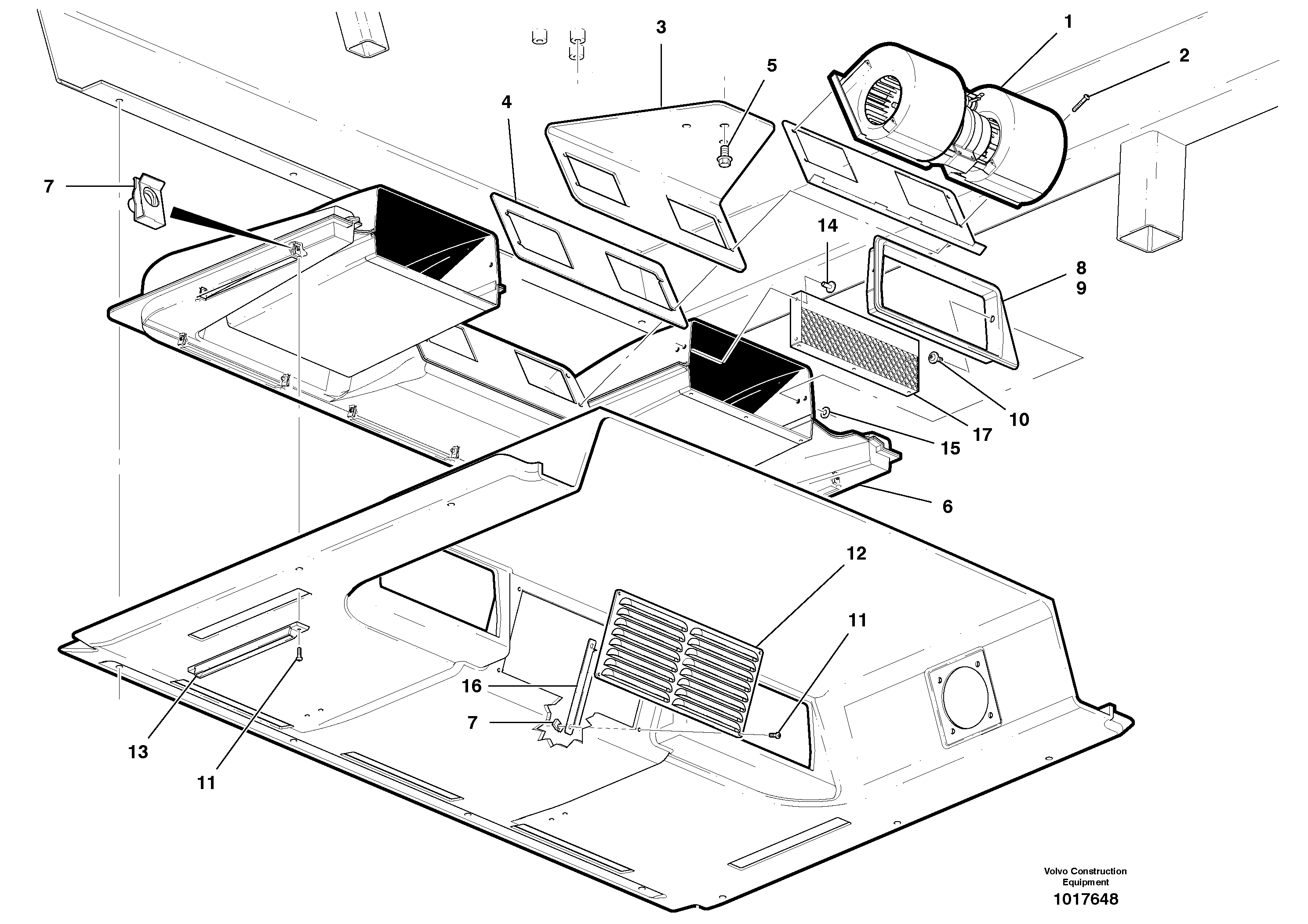 Схема запчастей Volvo G900 MODELS S/N 39300 - - 6061 Defrost Duct and Fan 