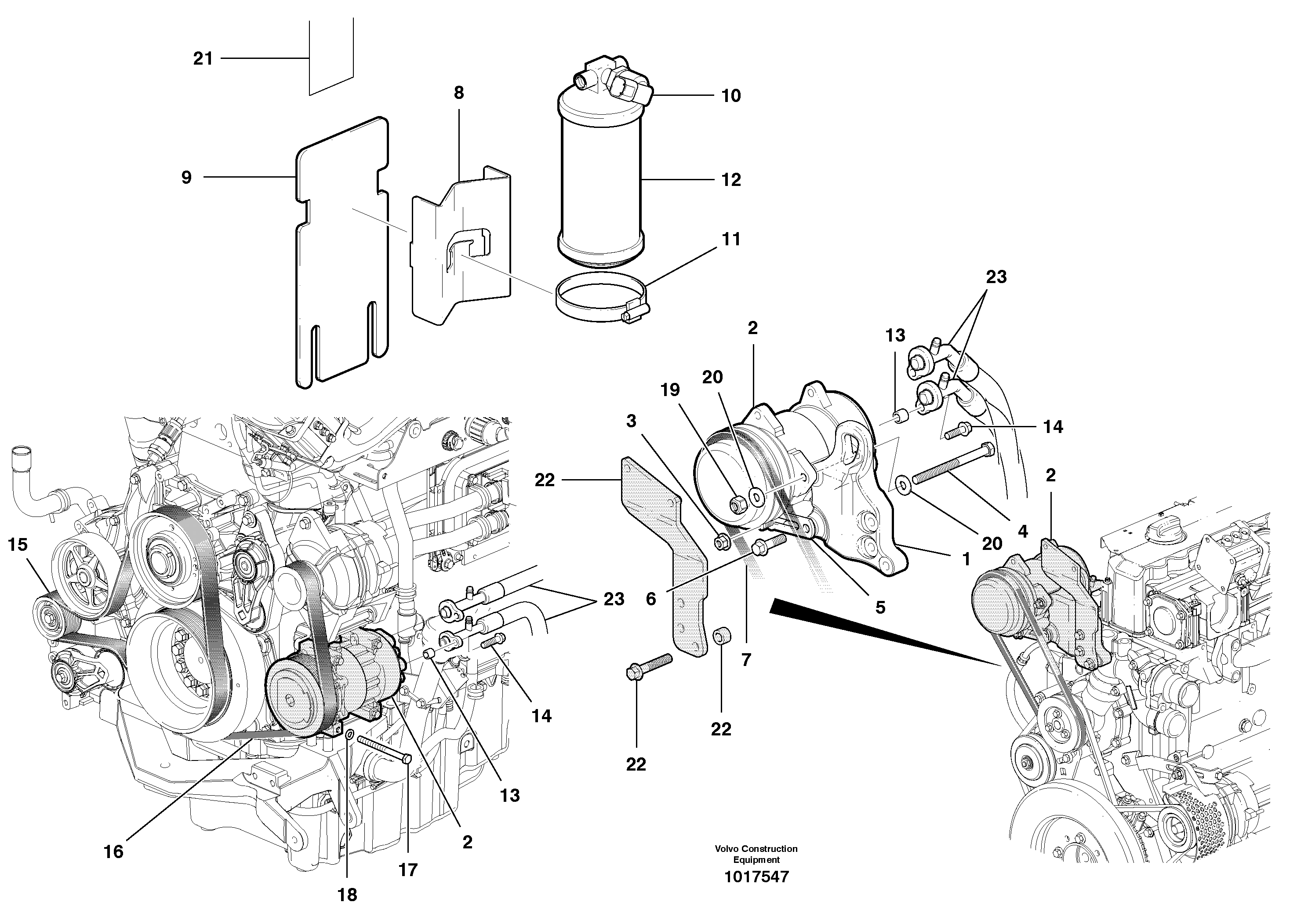 Схема запчастей Volvo G900 MODELS S/N 39300 - - 91607 Air Conditioning Compressor & Receiver/dryer 