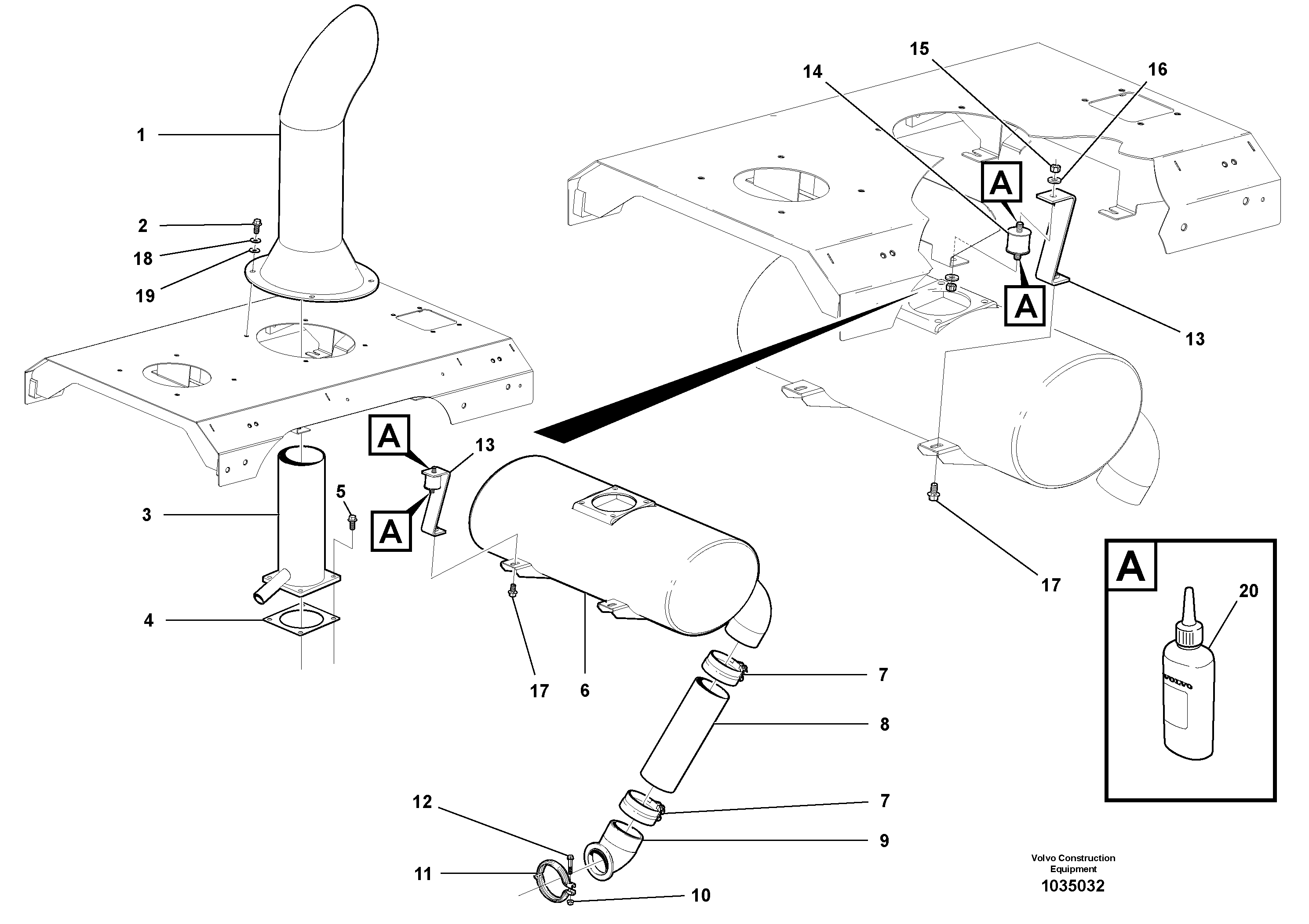 Схема запчастей Volvo G900 MODELS S/N 39300 - - 40700 Muffler and exhaust stack - D9 