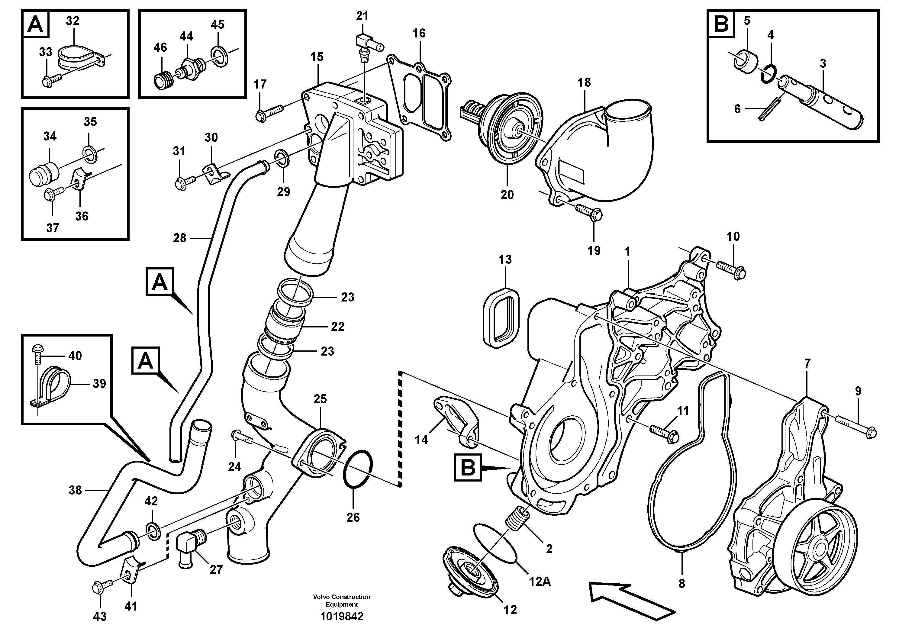 Схема запчастей Volvo G900 MODELS S/N 39300 - - 10692 Coolant pump and thermostat housing - D9 