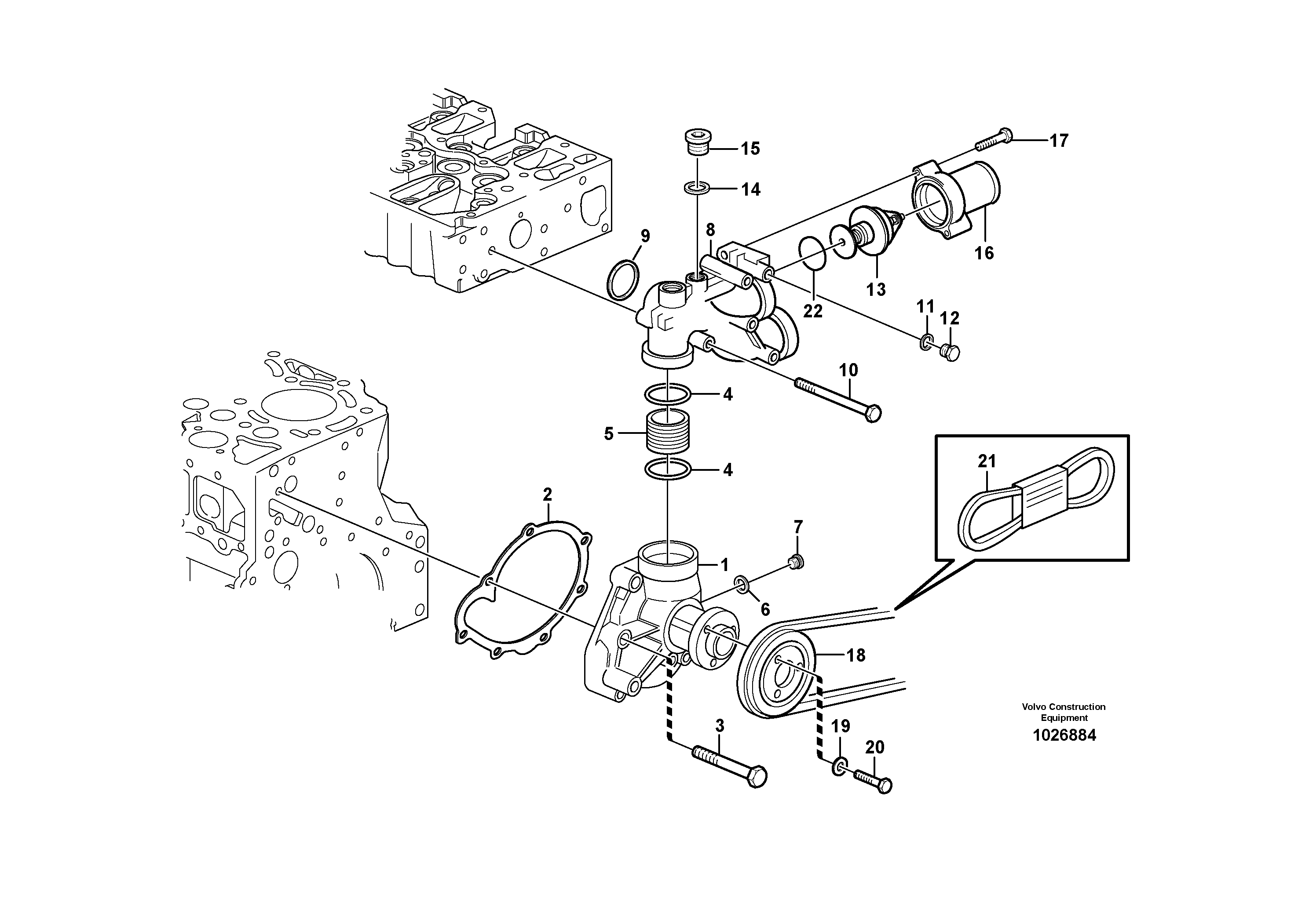 Схема запчастей Volvo G900 MODELS S/N 39300 - - 27283 Water pump and thermostat housing 