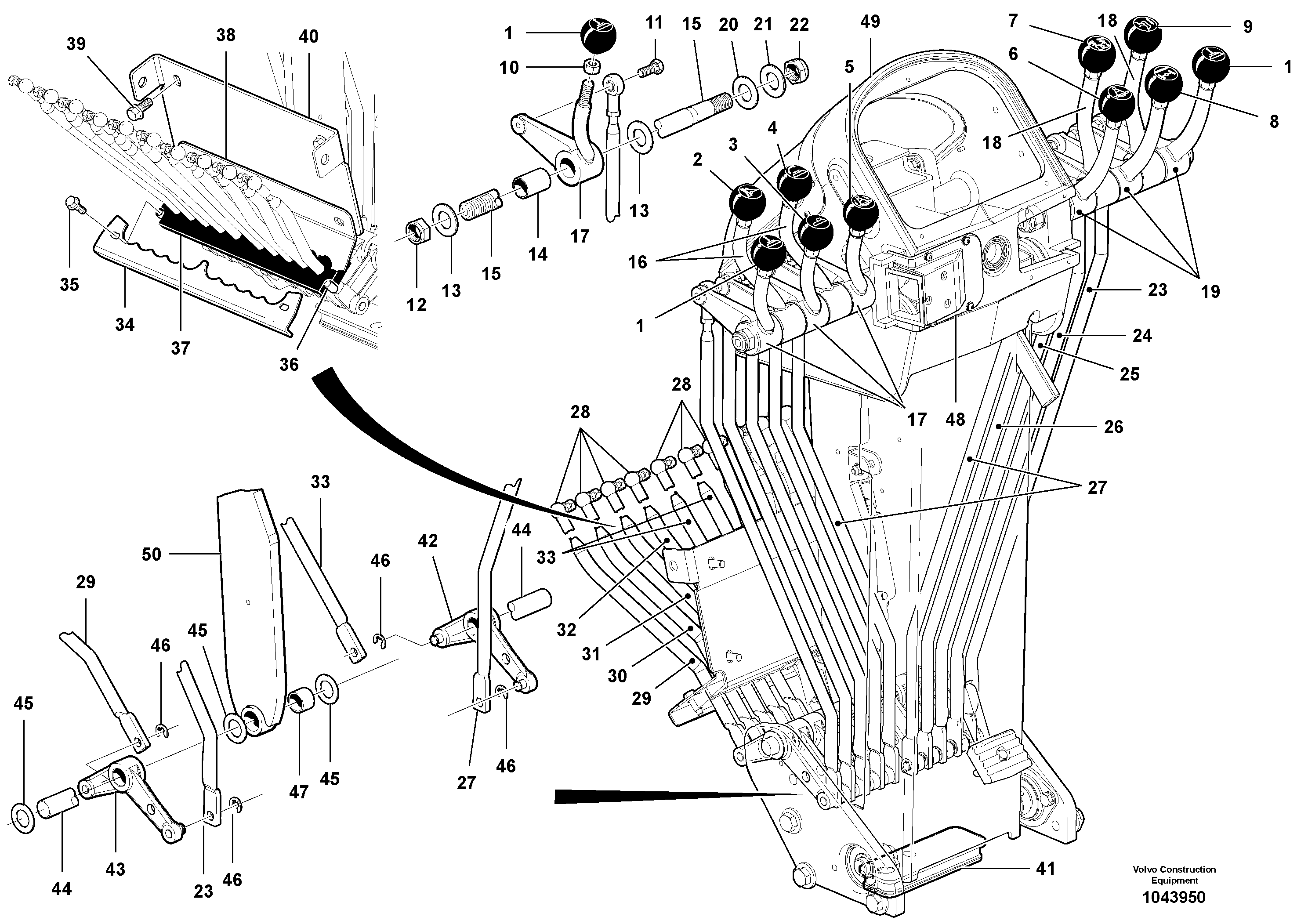 Схема запчастей Volvo G900 MODELS S/N 39300 - - 62552 Control levers 