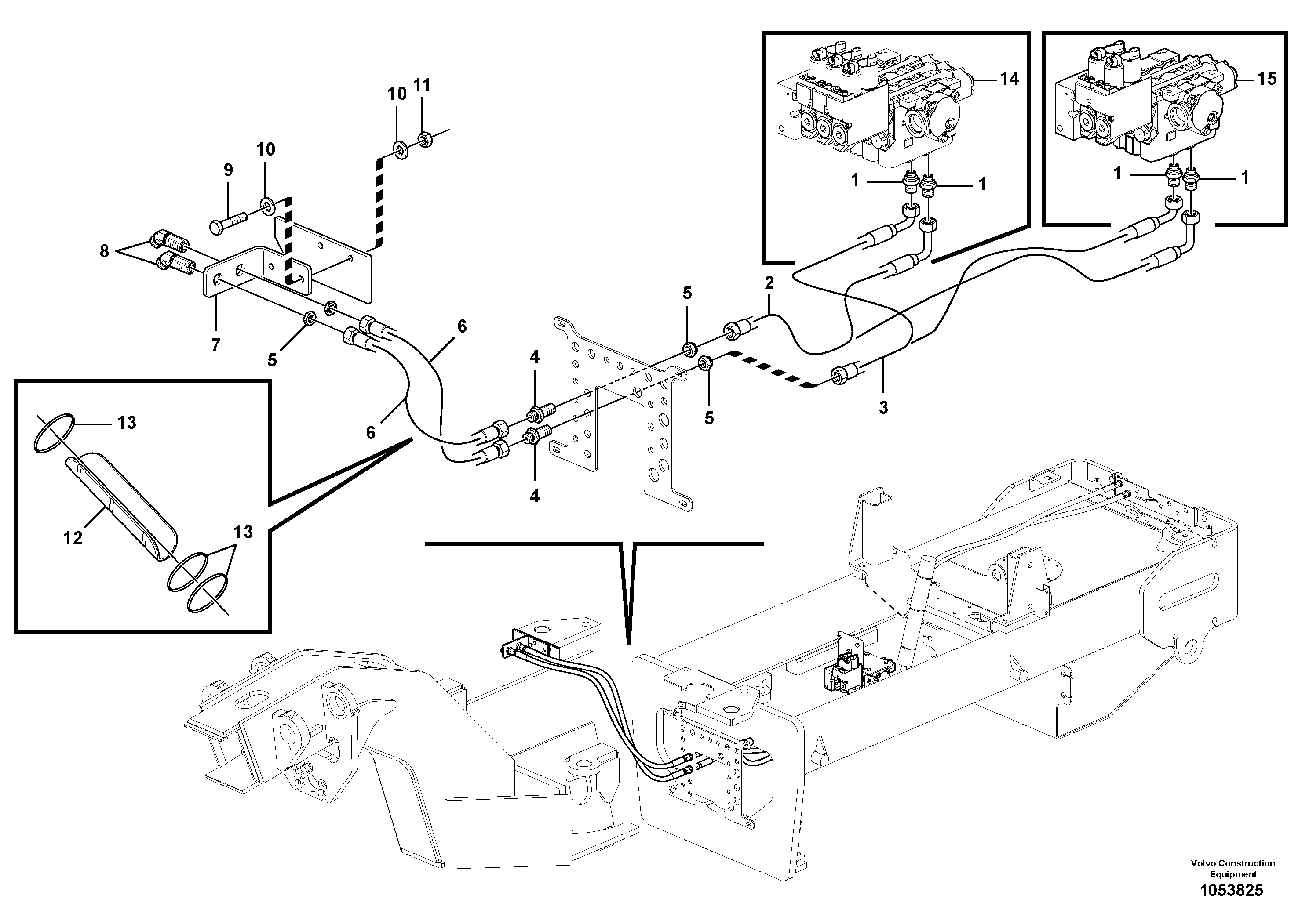 Схема запчастей Volvo G900 MODELS S/N 39300 - - 13750 Auxiliary 2 or 3 Bank Rear Mount Circuit - Valve to Side 
