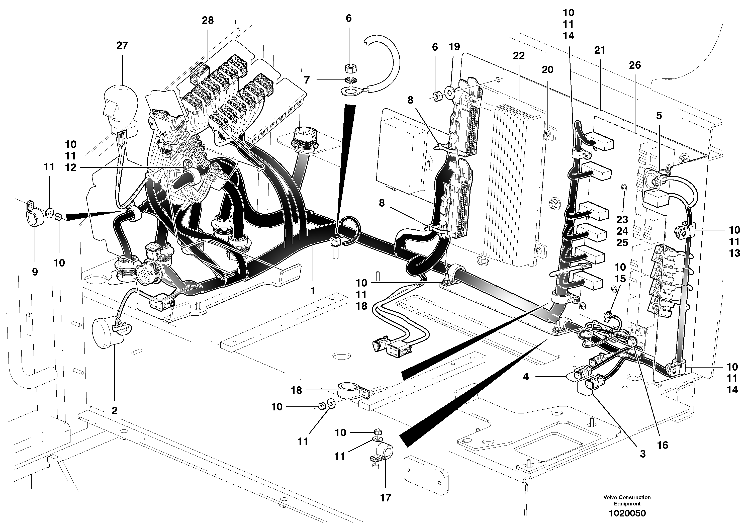 Схема запчастей Volvo G900 MODELS S/N 39300 - - 98015 Cable Harness - Cab Rear 