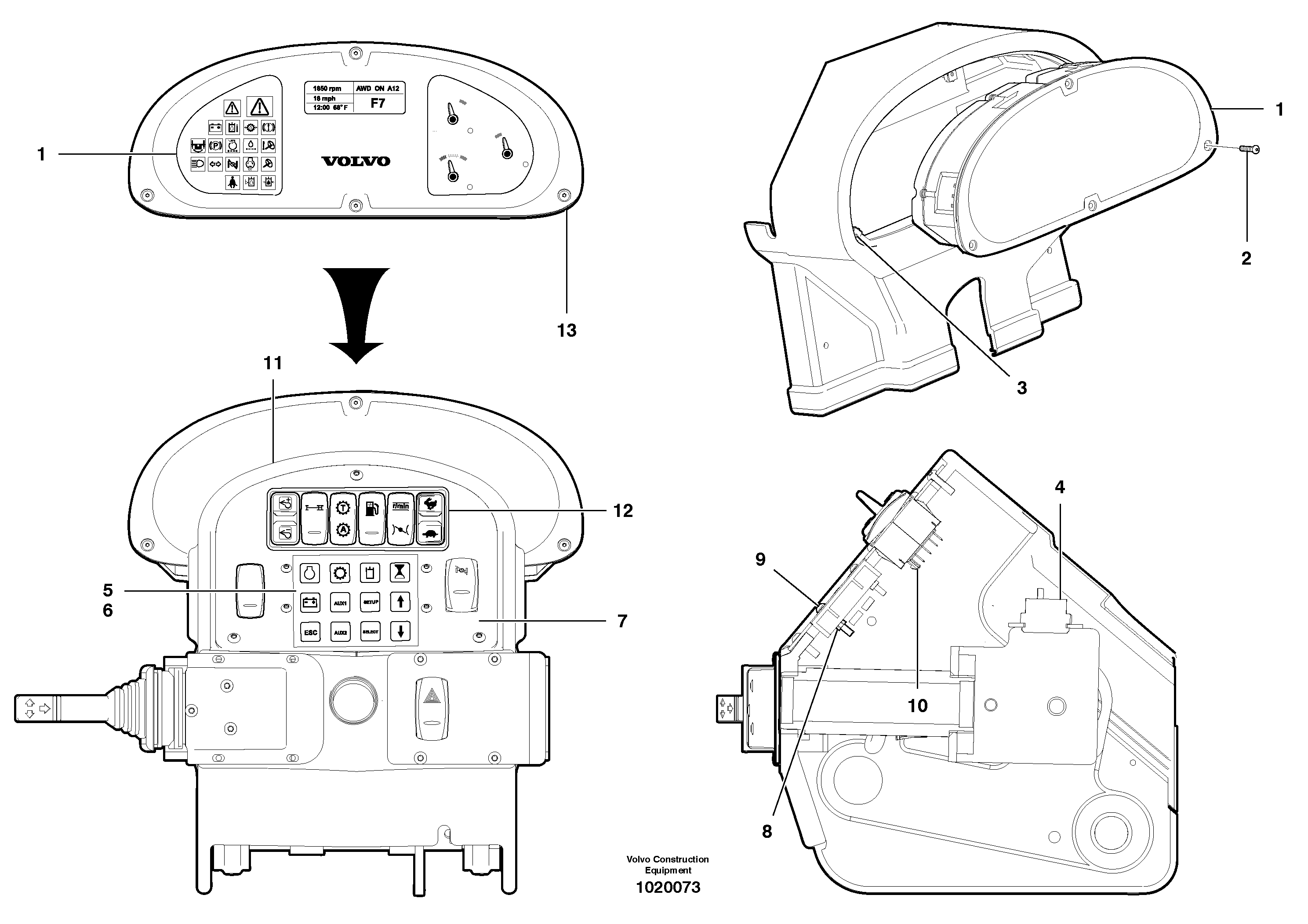 Схема запчастей Volvo G900 MODELS S/N 39300 - - 11858 Contronics and display unit 