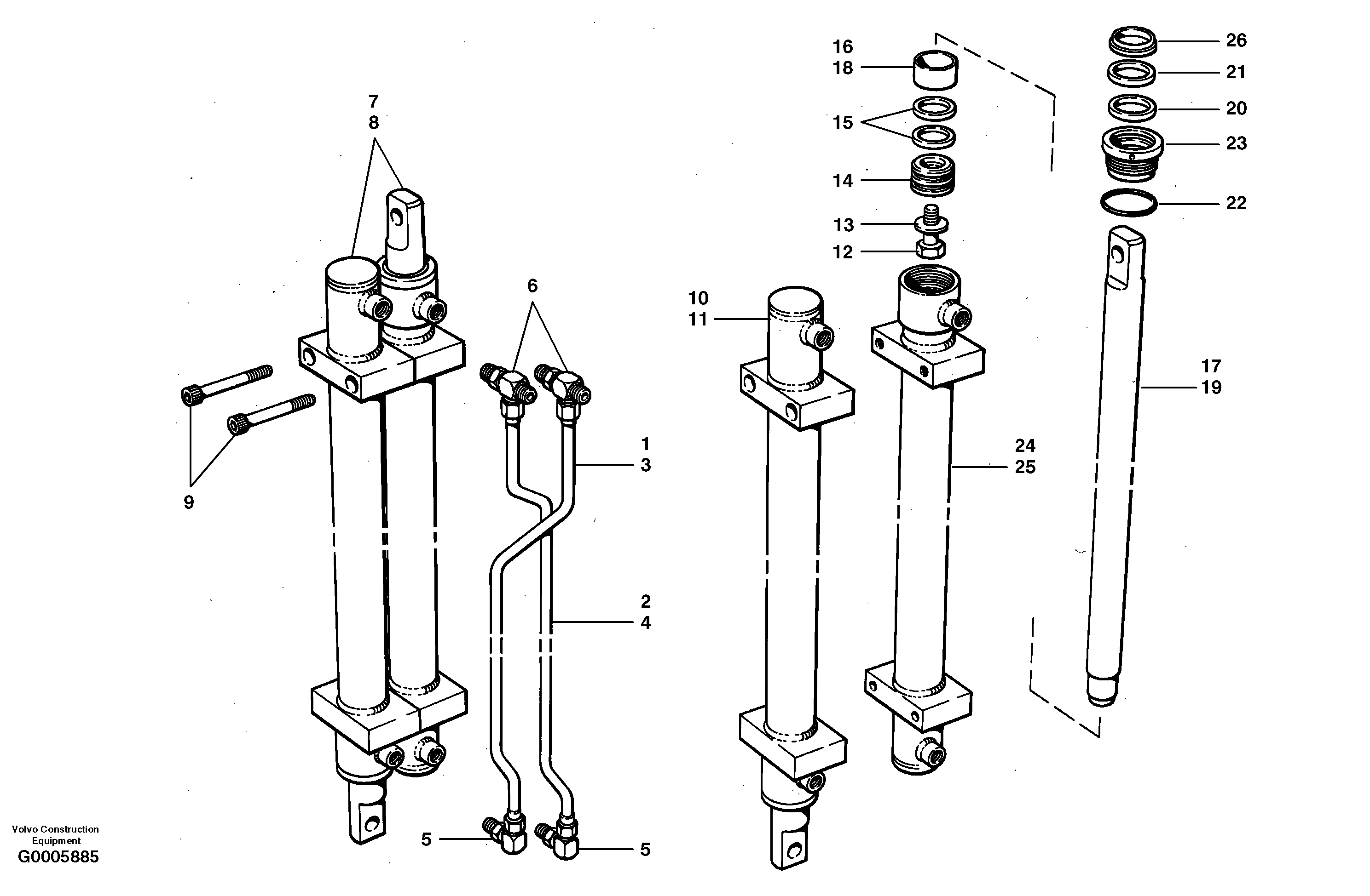 Схема запчастей Volvo G700 MODELS S/N 33000 - - 38383 Dual slide cylinder assembly - hydraulic wing 