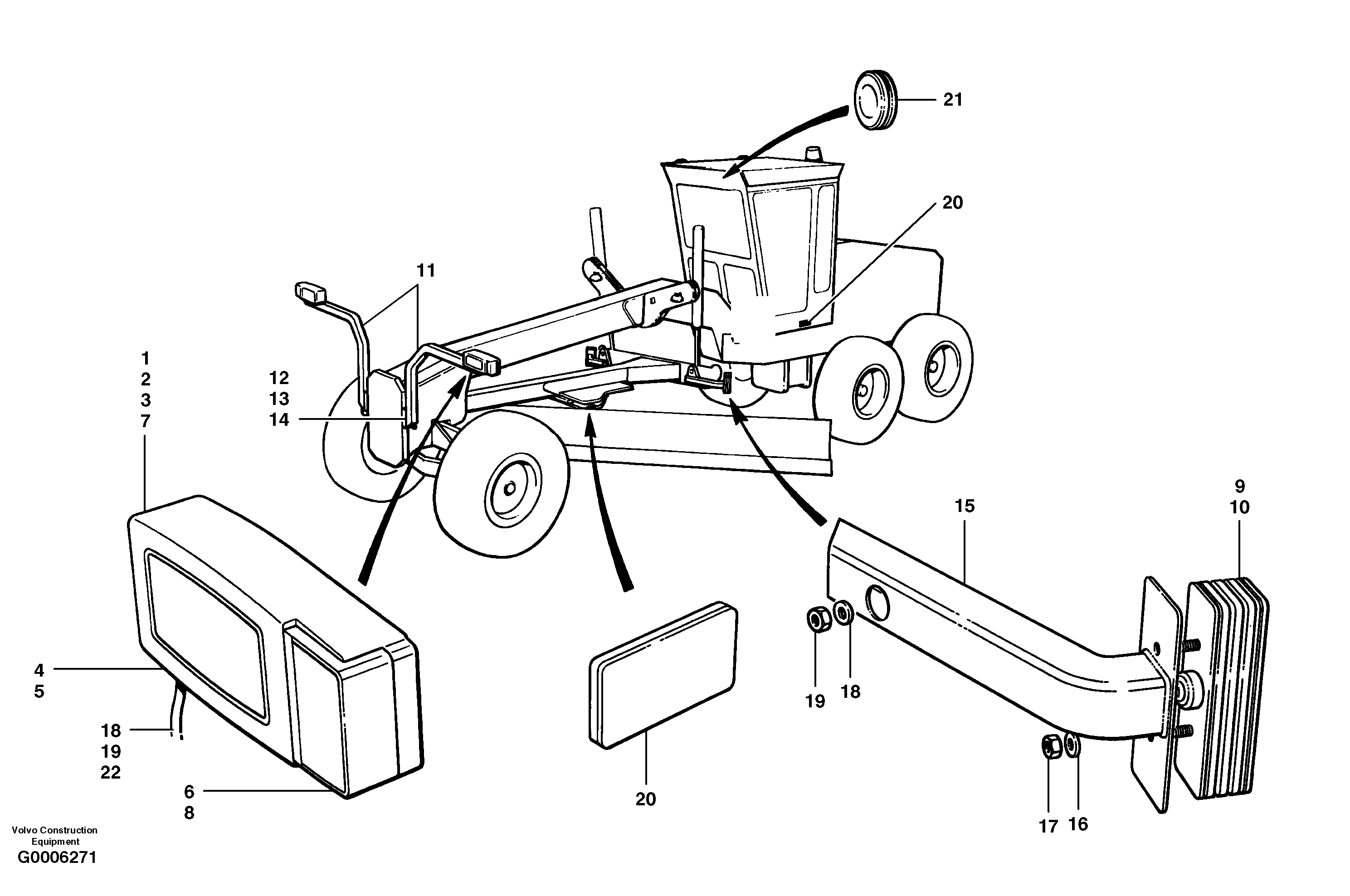 Схема запчастей Volvo G700 MODELS S/N 33000 - - 19387 Lights - front - EEC 