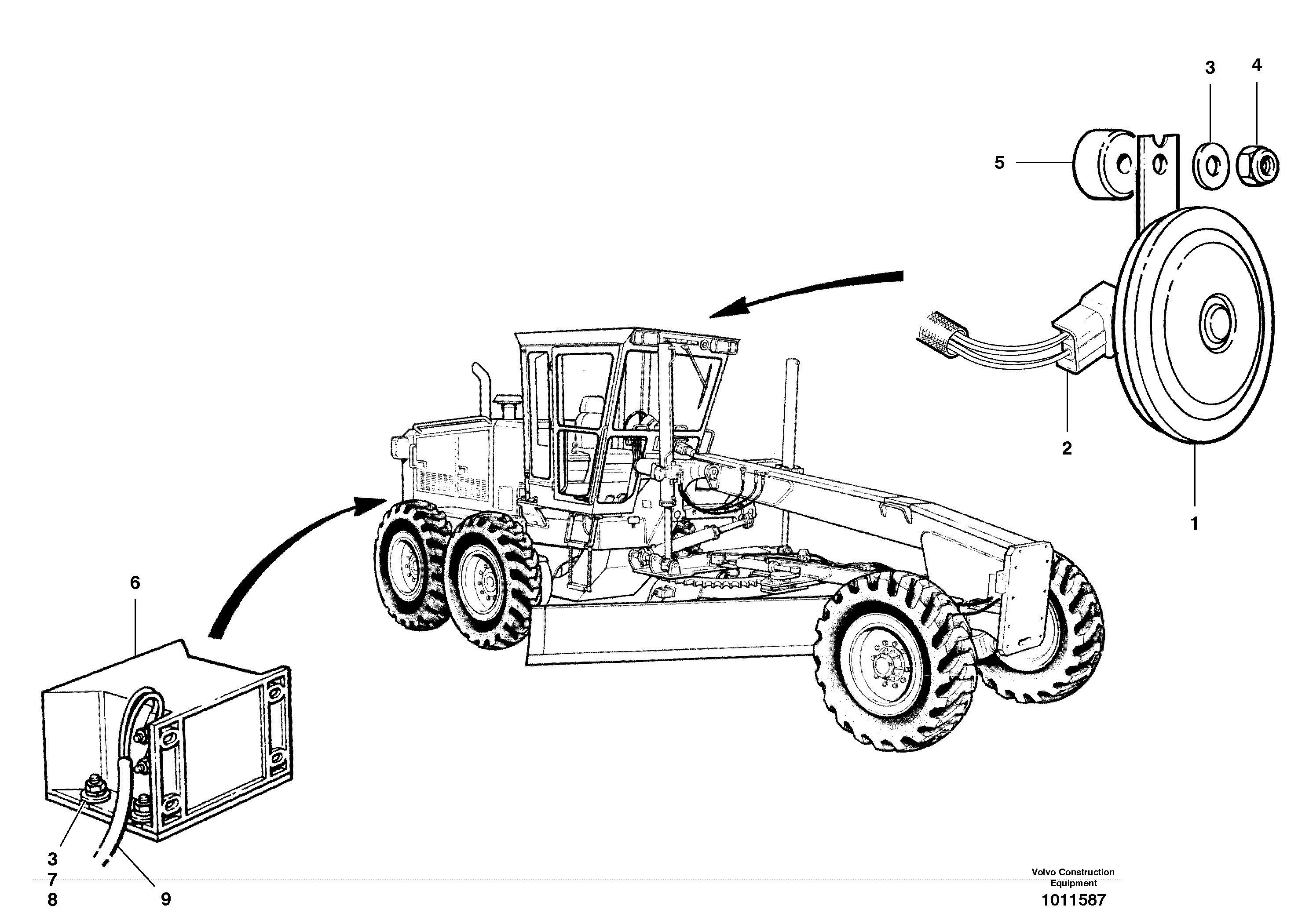 Схема запчастей Volvo G700 MODELS S/N 33000 - - 38576 Horn and back-up warning 