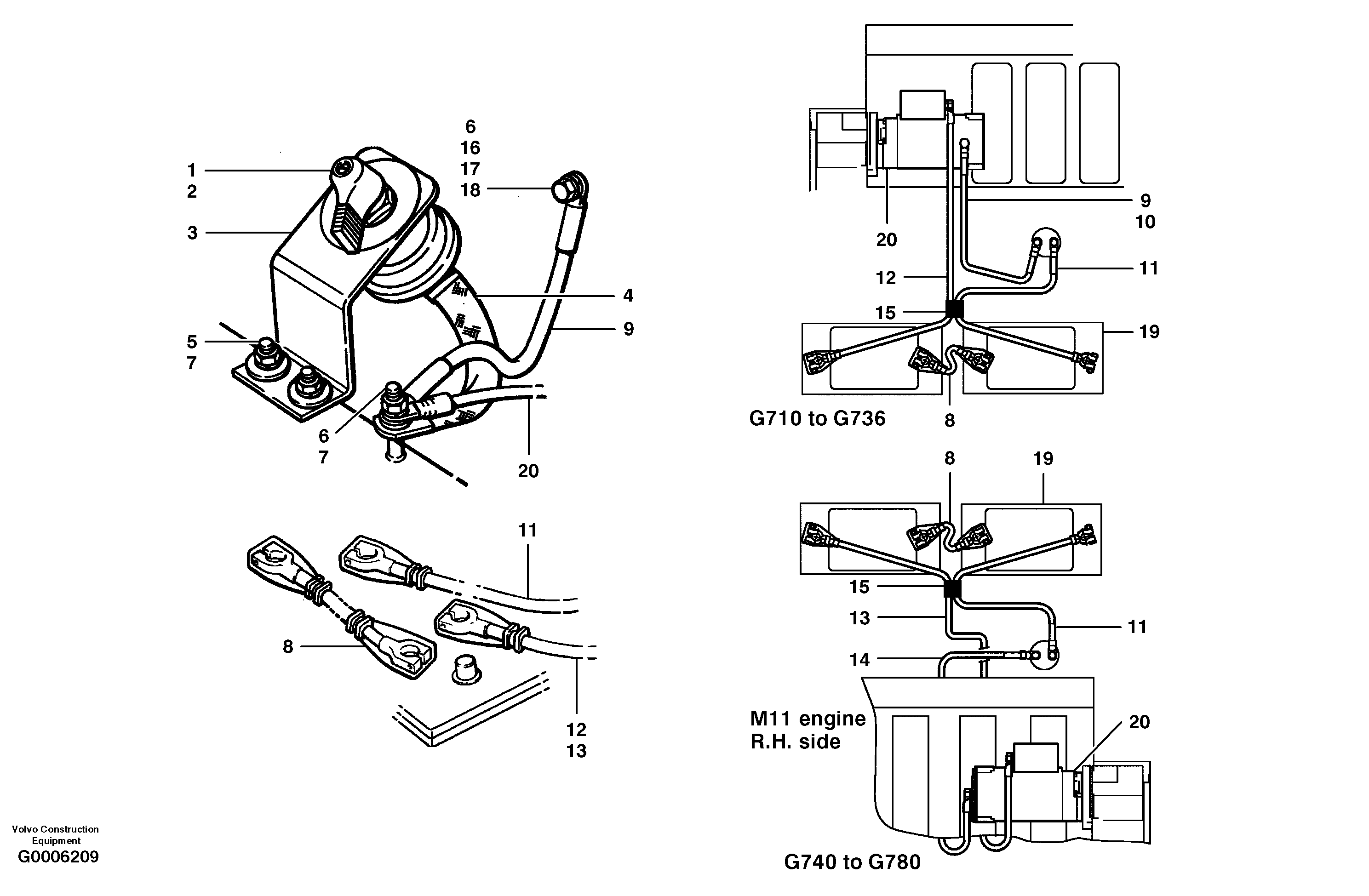 Схема запчастей Volvo G700 MODELS S/N 33000 - - 51599 Battery cable and disconnect switch 