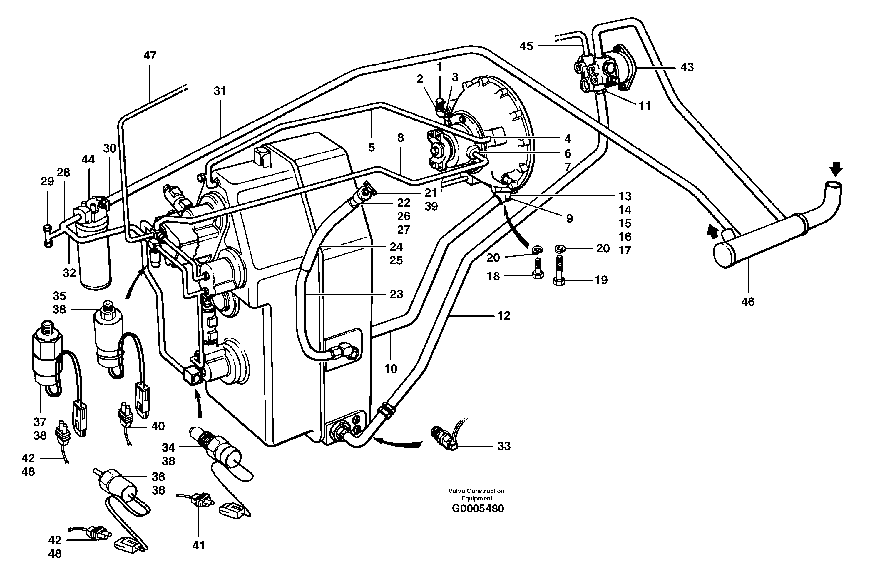 Схема запчастей Volvo G700 MODELS S/N 33000 - - 26634 Transmission hydraulic circuit 