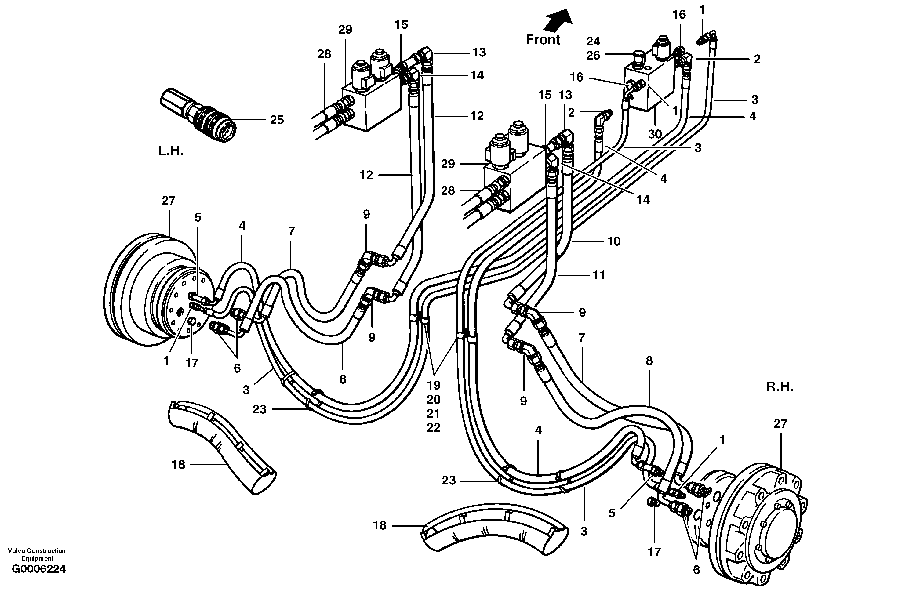 Схема запчастей Volvo G700 MODELS S/N 33000 - - 63904 Hydraulic circuit - wheel motors - AWD 