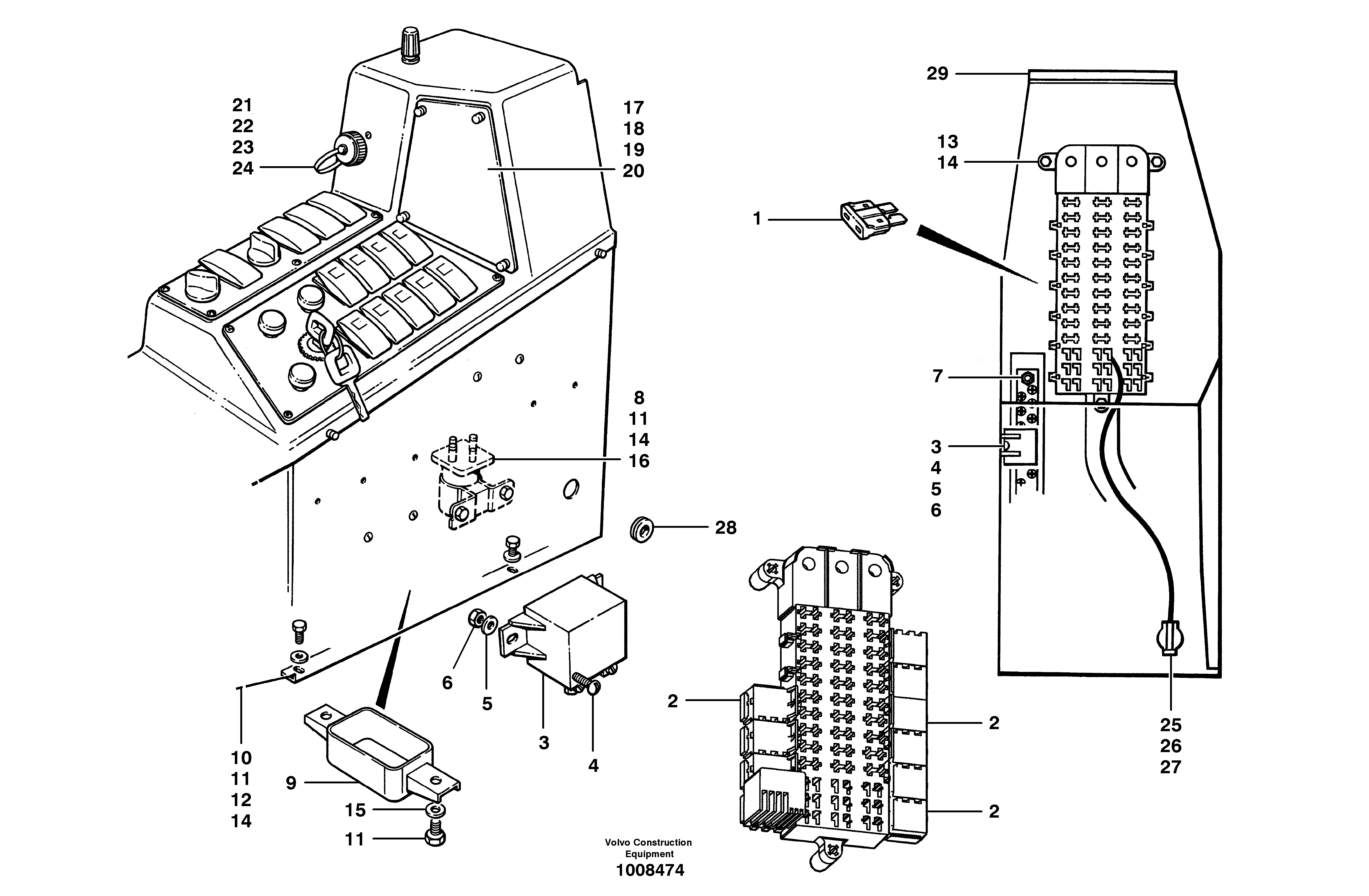 Схема запчастей Volvo G700B MODELS S/N 35000 - - 59570 Electrical distribution box 